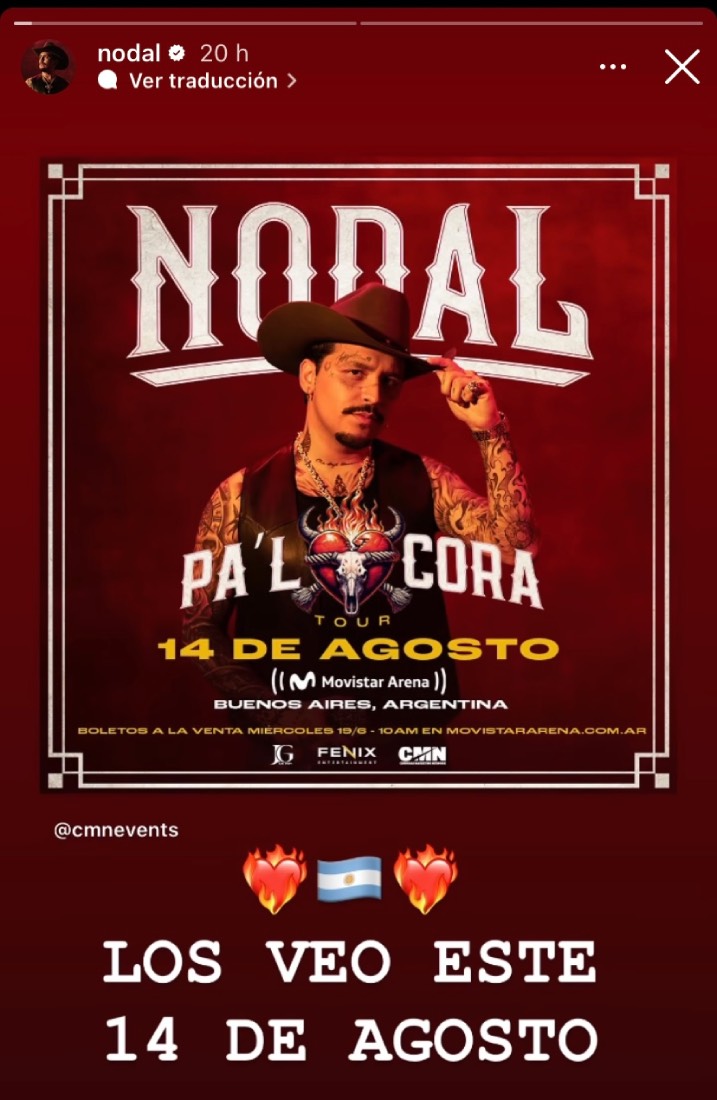 christian nodal anuncia concierto argentina 